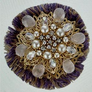 LEE ANGEL Vintage Gold and Purple Fringed Pin Brooch Crystals Gold Filigree NEW